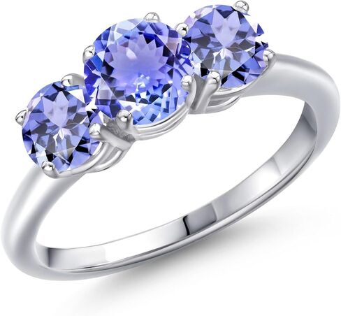 Gem Stone King 925 Sterling Silver 3-Stone Engagement Ring for Women | 6MM Round White Lab Grown Diamond with 5MM Round Gemstone Birthstone | Wedding Anniversary Promise Ring | Sizes 5-9 in Saudi Arabia