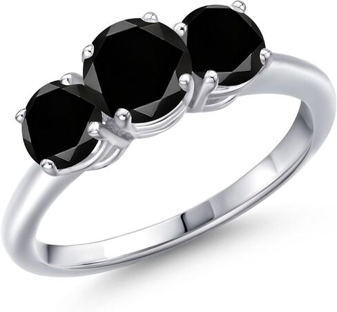 Gem Stone King 925 Sterling Silver 3-Stone Engagement Ring for Women | 6MM Round White Lab Grown Diamond with 5MM Round Gemstone Birthstone | Wedding Anniversary Promise Ring | Sizes 5-9 in Saudi Arabia