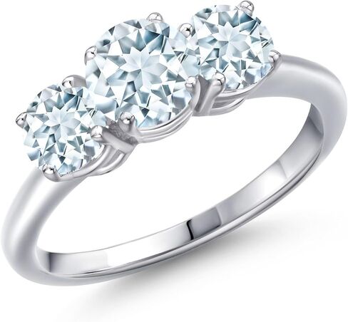 Gem Stone King 925 Sterling Silver 3-Stone Engagement Ring for Women | 6MM Round White Lab Grown Diamond with 5MM Round Gemstone Birthstone | Wedding Anniversary Promise Ring | Sizes 5-9 in Saudi Arabia