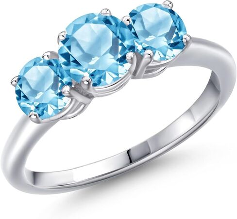 Gem Stone King 925 Sterling Silver 3-Stone Engagement Ring for Women | 6MM Round White Lab Grown Diamond with 5MM Round Gemstone Birthstone | Wedding Anniversary Promise Ring | Sizes 5-9 in Saudi Arabia