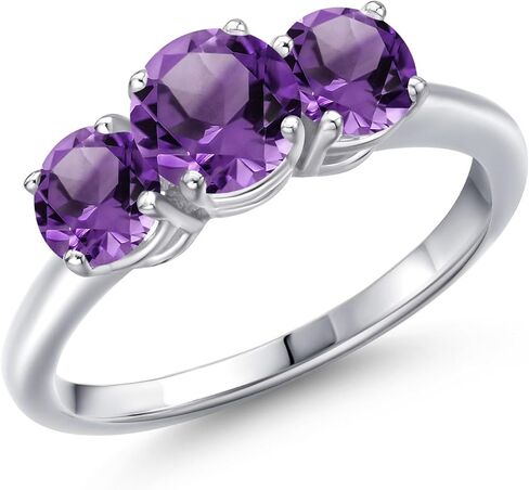 Gem Stone King 925 Sterling Silver 3-Stone Engagement Ring for Women | 6MM Round White Lab Grown Diamond with 5MM Round Gemstone Birthstone | Wedding Anniversary Promise Ring | Sizes 5-9 in Saudi Arabia