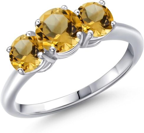 Gem Stone King 925 Sterling Silver 3-Stone Engagement Ring for Women | 6MM Round White Lab Grown Diamond with 5MM Round Gemstone Birthstone | Wedding Anniversary Promise Ring | Sizes 5-9 in Saudi Arabia