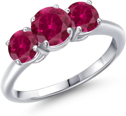 Gem Stone King 925 Sterling Silver 3-Stone Engagement Ring for Women | 6MM Round White Lab Grown Diamond with 5MM Round Gemstone Birthstone | Wedding Anniversary Promise Ring | Sizes 5-9 in Saudi Arabia