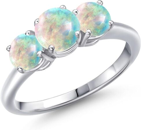 Gem Stone King 925 Sterling Silver 3-Stone Engagement Ring for Women | 6MM Round White Lab Grown Diamond with 5MM Round Gemstone Birthstone | Wedding Anniversary Promise Ring | Sizes 5-9 in Saudi Arabia