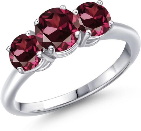 Gem Stone King 925 Sterling Silver 3-Stone Engagement Ring for Women | 6MM Round White Lab Grown Diamond with 5MM Round Gemstone Birthstone | Wedding Anniversary Promise Ring | Sizes 5-9 in Saudi Arabia