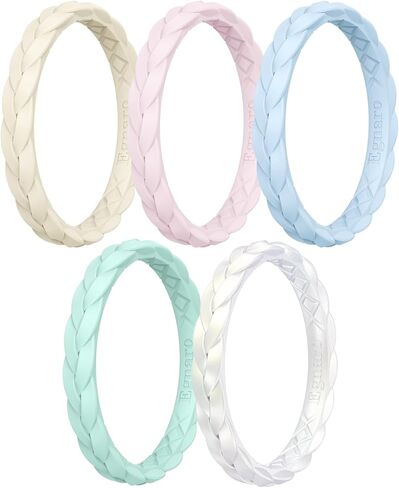 حلقات الذكرى السنوية المصنوعة من السيليكون الرقيقة من Egnaro: عرض 2.5 مم - تصميم منسوج سميك 2 مم، أربطة زفاف مطاطية للسيدات، 2-5 عبوات متعددة متنوعة in Kuwait