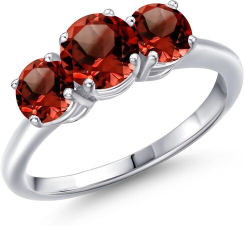 Gem Stone King 925 Sterling Silver 3-Stone Engagement Ring for Women | 6MM Round White Lab Grown Diamond with 5MM Round Gemstone Birthstone | Wedding Anniversary Promise Ring | Sizes 5-9 in Saudi Arabia