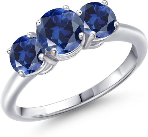 Gem Stone King 925 Sterling Silver 3-Stone Engagement Ring for Women | 6MM Round White Lab Grown Diamond with 5MM Round Gemstone Birthstone | Wedding Anniversary Promise Ring | Sizes 5-9 in Saudi Arabia