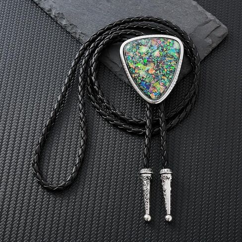 Bolo Tie for Women Men Turquoise Natural Stone Cowboy Ties for Men Westen Necklace Rodeo Leather Necktie in Saudi Arabia