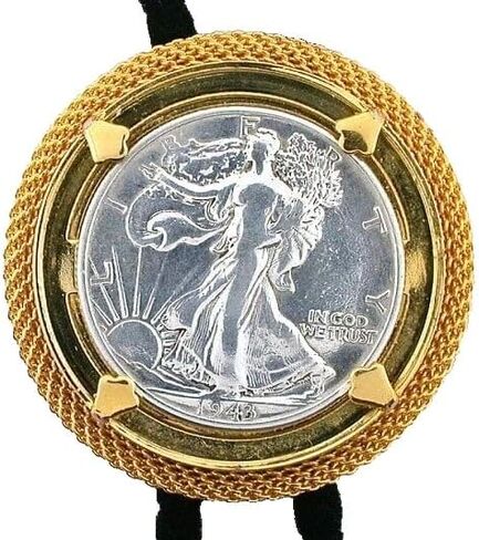 Walking Liberty Silver Half Dollar Gold MESH BOLO TIE Cord TIP EBS6271-11923 in Saudi Arabia
