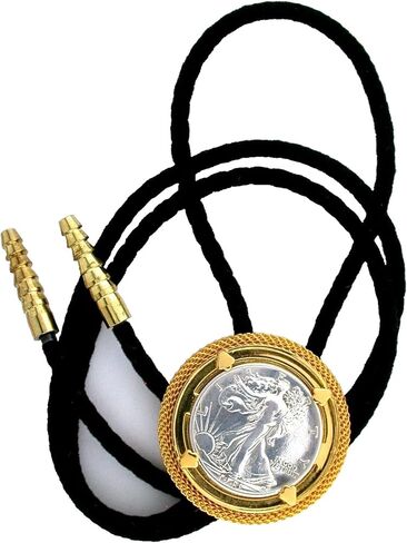 Walking Liberty Silver Half Dollar Gold MESH BOLO TIE Cord TIP EBS6271-11923 in Saudi Arabia