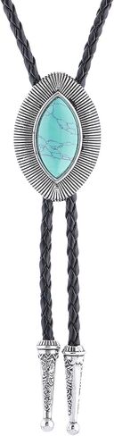 Bolo Tie for Women Men Turquoise Natural Stone Cowboy Ties for Men Westen Necklace Rodeo Leather Necktie in Saudi Arabia