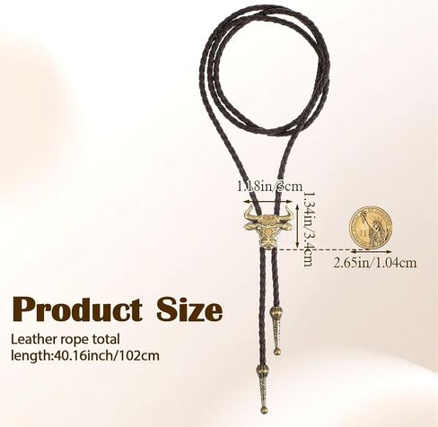 1PCS Bolo Tie Western Cowboy Bolo Ties Necklace Jewelry Sparkly Retro Cowgirl Rhinestone Handmade Leather Necktie Cowboy Banquet Birthday Anniver Gift for Men Women in Saudi Arabia