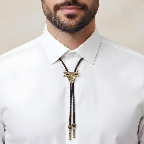 1PCS Bolo Tie Western Cowboy Bolo Ties Necklace Jewelry Sparkly Retro Cowgirl Rhinestone Handmade Leather Necktie Cowboy Banquet Birthday Anniver Gift for Men Women in Saudi Arabia