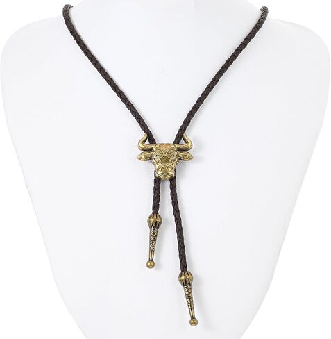 1PCS Bolo Tie Western Cowboy Bolo Ties Necklace Jewelry Sparkly Retro Cowgirl Rhinestone Handmade Leather Necktie Cowboy Banquet Birthday Anniver Gift for Men Women in Saudi Arabia