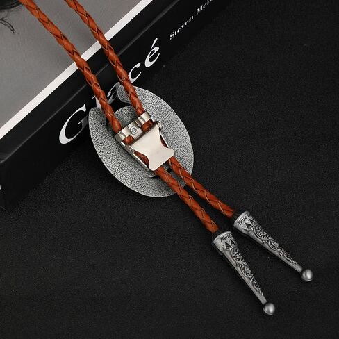 Bolo Tie for Men Western Tie Cowboy Initial Letter ABCDJMR to Z Brown Leather Necktie Bolo Ties for Women in Saudi Arabia