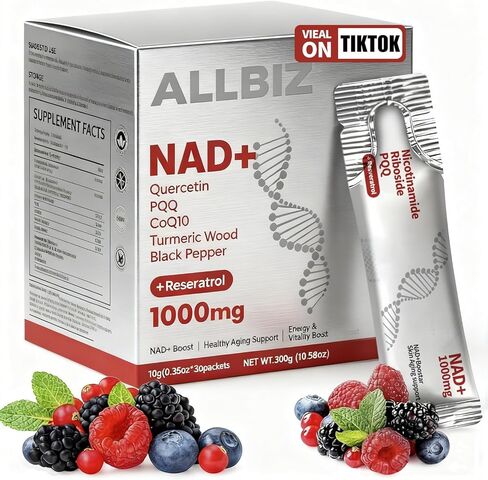 ALLBIZ NAD+ Liquid Supplement Boost NAD+ Levels as We Age, NAD+ Liquid Focus for Men & Women (30 Packets) in Saudi Arabia