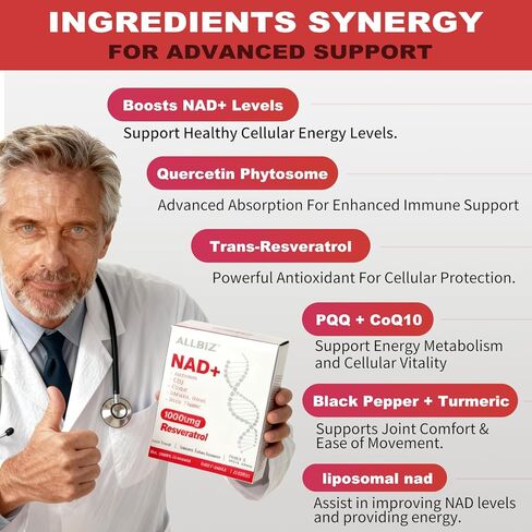 ALLBIZ NAD+ Liquid Supplement Boost NAD+ Levels as We Age, NAD+ Liquid Focus for Men & Women (30 Packets) in Saudi Arabia