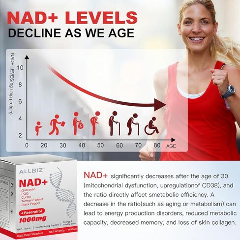 ALLBIZ NAD+ Liquid Supplement Boost NAD+ Levels as We Age, NAD+ Liquid Focus for Men & Women (30 Packets) in Saudi Arabia