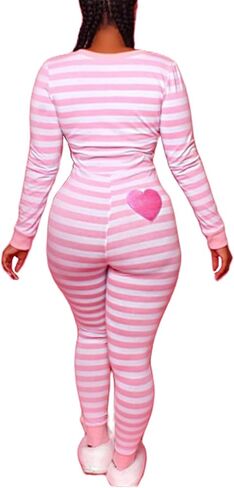 Valentines Onesies For Women One Piece Pajamas Sexy Button Down Pattern Print Bodycon Jumpsuit Bodysuit Sleepwear in Saudi Arabia