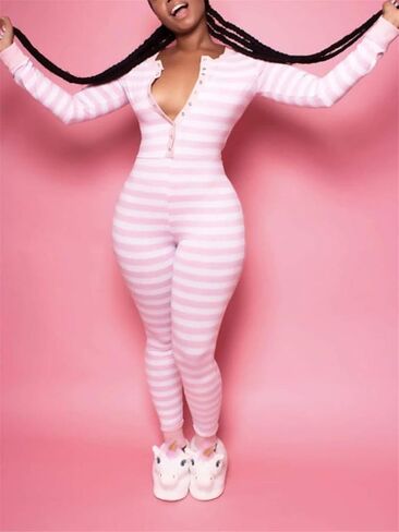 Valentines Onesies For Women One Piece Pajamas Sexy Button Down Pattern Print Bodycon Jumpsuit Bodysuit Sleepwear in Saudi Arabia