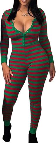 Valentines Onesies For Women One Piece Pajamas Sexy Button Down Pattern Print Bodycon Jumpsuit Bodysuit Sleepwear in Saudi Arabia
