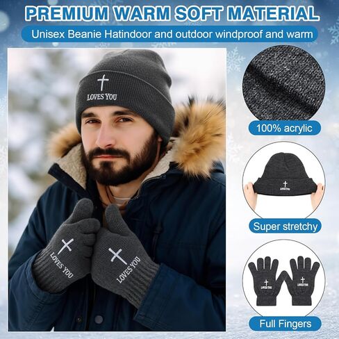 Christian Cross Beanies Hat and Gloves Bulk Winter Jesus Knitted Cap Unisex Religious Gifts Homeless Donation in Saudi Arabia