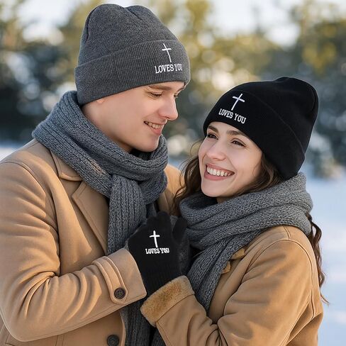 Christian Cross Beanies Hat and Gloves Bulk Winter Jesus Knitted Cap Unisex Religious Gifts Homeless Donation in Saudi Arabia