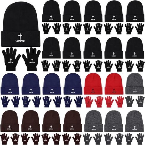 Christian Cross Beanies Hat and Gloves Bulk Winter Jesus Knitted Cap Unisex Religious Gifts Homeless Donation in Saudi Arabia
