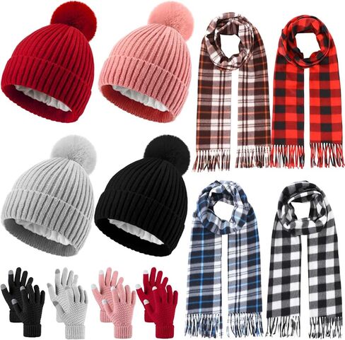 Syhood 16 Pcs Winter Warm Sets for Women Warm Beanies Hat Touchscreen Gloves Long Scarf Ear Muff Winter Gifts for Women Men in Saudi Arabia