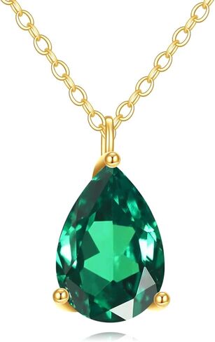 KECHO 14K Gold Emerald Necklaces Simple Green Pendant Choker Cubic Zirconia Dainty May Birthstone Jewelry Birthday Gifts for Women in Saudi Arabia