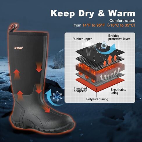 Showave Rubber Boots for Men Insulated Rain Boots Men Neoprene Waterproof Boot Mud Hunting Boot for Gardening Working Farming in Saudi Arabia