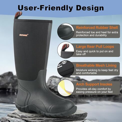 Showave Rubber Boots for Men Insulated Rain Boots Men Neoprene Waterproof Boot Mud Hunting Boot for Gardening Working Farming in Saudi Arabia