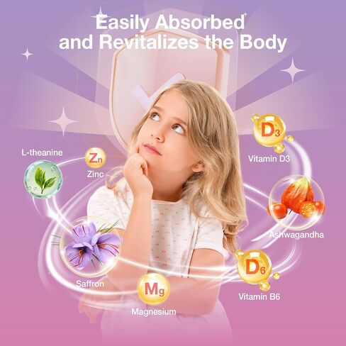 Saffron Gummies for Kids Adults Saffron Extract 88.5mg Saffron Supplement Ashwagandha, L-Theanine, St.John's Wort, Lemon Balm, Vitamin D3, B6, Magnesium & Zinc for Calm Nerve Rest Focus in Saudi Arabia