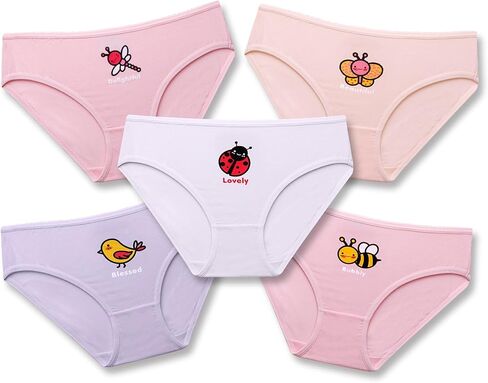 Simply Life Girls Bamboo Briefs Underwear 5-Pack, Ultra Soft & Breathable Printed Designs, Ages 4-13 in Saudi Arabia