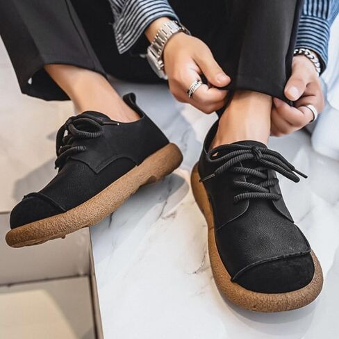 Men's Fashionable Flat Shoes with Laces, Round Toe Design, Rubber Sole. Comfortable and Soft. Suitable for All Seasons, as Well as for Work. in Kuwait
