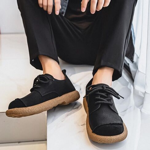 Men's Fashionable Flat Shoes with Laces, Round Toe Design, Rubber Sole. Comfortable and Soft. Suitable for All Seasons, as Well as for Work. in Kuwait