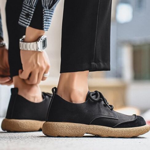 Men's Fashionable Flat Shoes with Laces, Round Toe Design, Rubber Sole. Comfortable and Soft. Suitable for All Seasons, as Well as for Work. in Kuwait