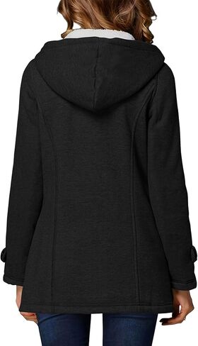 Women Fleece Jacket with Hood Fashion Horn Button Winter Warm Thicken Coat Long Soft Windbreaker Insulated Shells in Saudi Arabia
