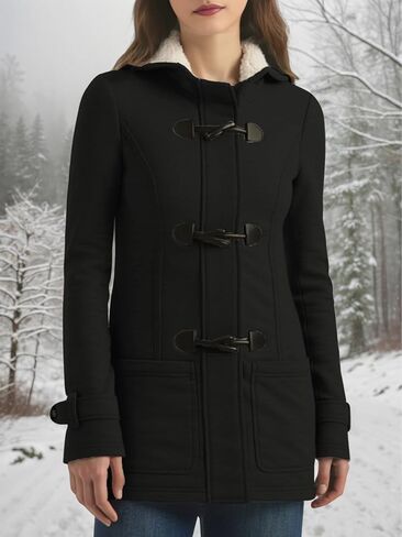Women Fleece Jacket with Hood Fashion Horn Button Winter Warm Thicken Coat Long Soft Windbreaker Insulated Shells in Saudi Arabia