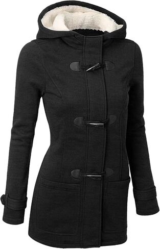 Women Fleece Jacket with Hood Fashion Horn Button Winter Warm Thicken Coat Long Soft Windbreaker Insulated Shells in Saudi Arabia