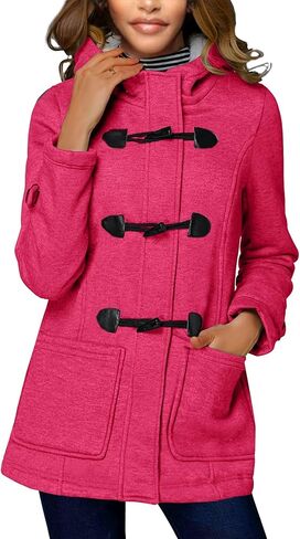 Women Fleece Jacket with Hood Fashion Horn Button Winter Warm Thicken Coat Long Soft Windbreaker Insulated Shells in Saudi Arabia
