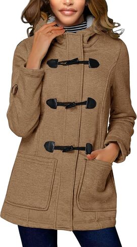 Women Fleece Jacket with Hood Fashion Horn Button Winter Warm Thicken Coat Long Soft Windbreaker Insulated Shells in Saudi Arabia