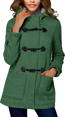 Women Fleece Jacket with Hood Fashion Horn Button Winter Warm Thicken Coat Long Soft Windbreaker Insulated Shells in Saudi Arabia