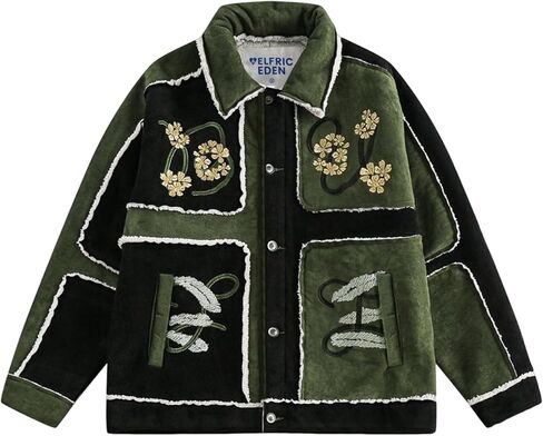Aelfric Eden Jackets Color Blocking Embroidery Flower Coats Casual Soft Warm Fleece Lined Jacket 2025 Trendy Tops in Saudi Arabia