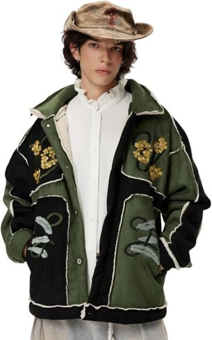 Aelfric Eden Jackets Color Blocking Embroidery Flower Coats Casual Soft Warm Fleece Lined Jacket 2025 Trendy Tops in Saudi Arabia