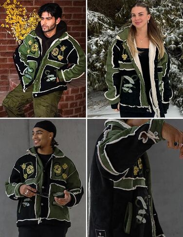 Aelfric Eden Jackets Color Blocking Embroidery Flower Coats Casual Soft Warm Fleece Lined Jacket 2025 Trendy Tops in Saudi Arabia