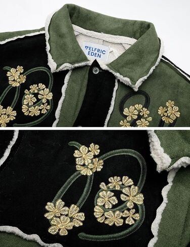 Aelfric Eden Jackets Color Blocking Embroidery Flower Coats Casual Soft Warm Fleece Lined Jacket 2025 Trendy Tops in Saudi Arabia