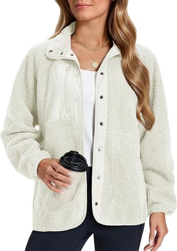 MAGCOMSEN Women's Fleece Jackets Fuzzy Button Down Sherpa Jacket Winter Warm Coat Casual Outwear with Pockets in Saudi Arabia