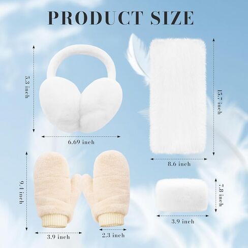 4 Pieces Faux Fur Earmuffs Set Ear Warmer Gloves Furry Wrist Cuff Leg Warmers Boot Cuff Accessories for Women Girl in Saudi Arabia